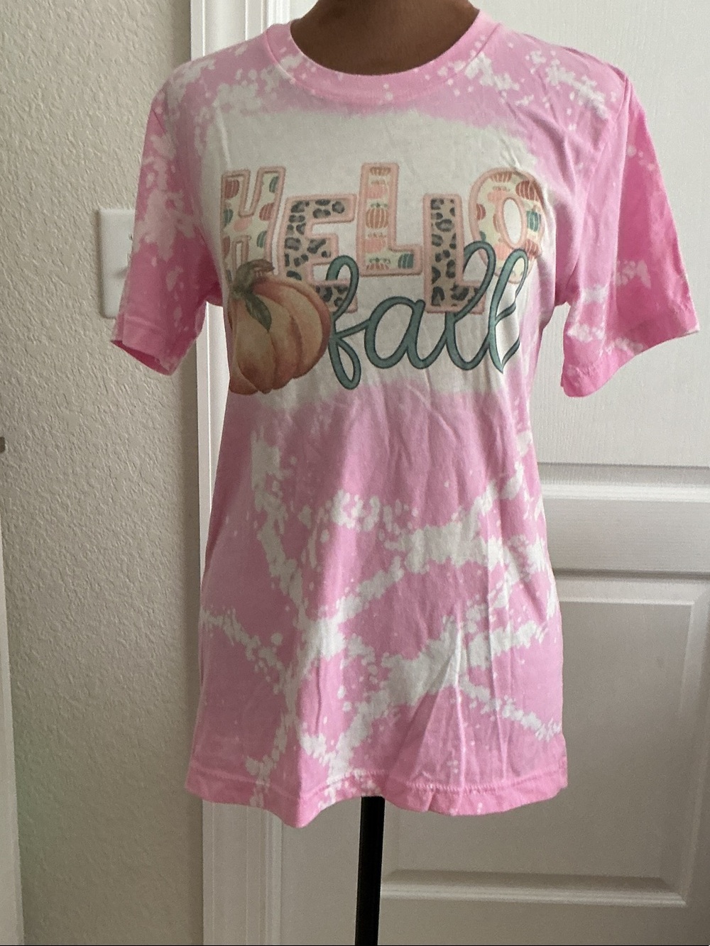 Bella Canvas Pink and White Tie-Dye "Hello Fall" Kids Tee